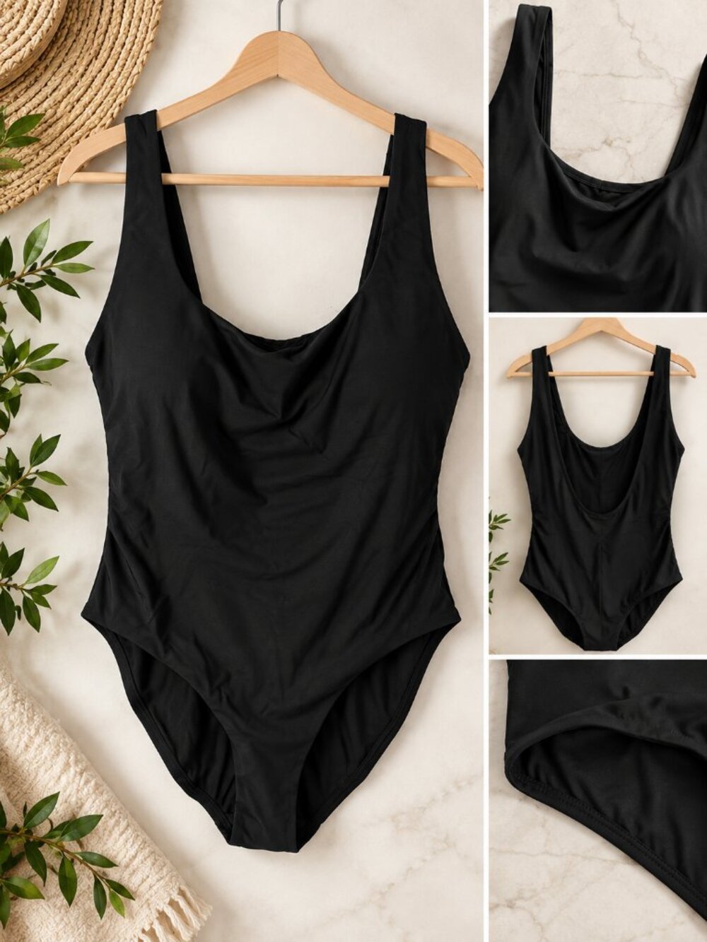 .Crew One Piece Swimsuit Black Draped Neck Size 16 NWT CI368